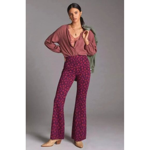 Anthropologie Knit Flare Pants Floral Wide Leg - Picture 1 of 9